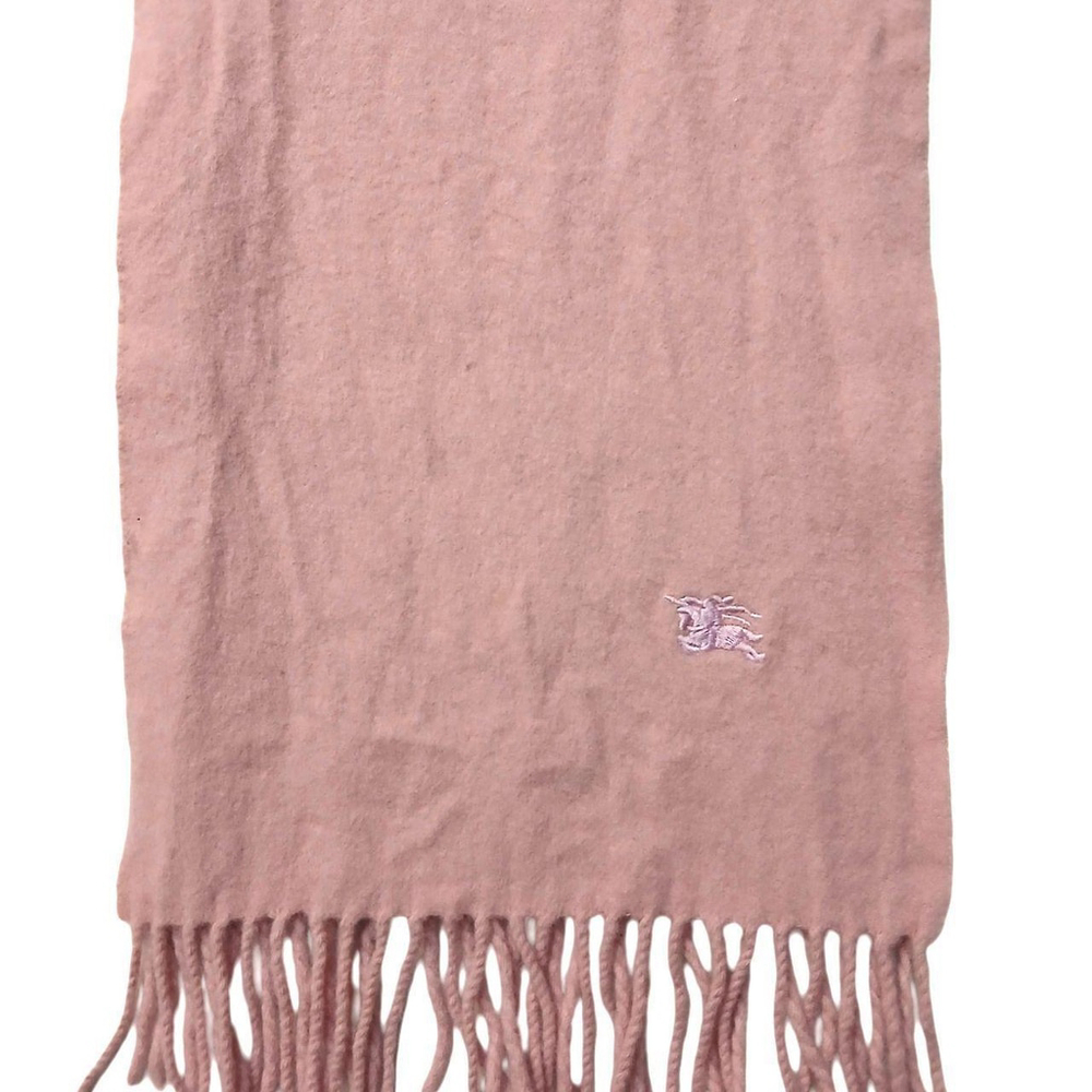 Luxury Vintage Light Pink Lambs Wool Burberry Scarf Embroidered Logo - Picture 3 of 6